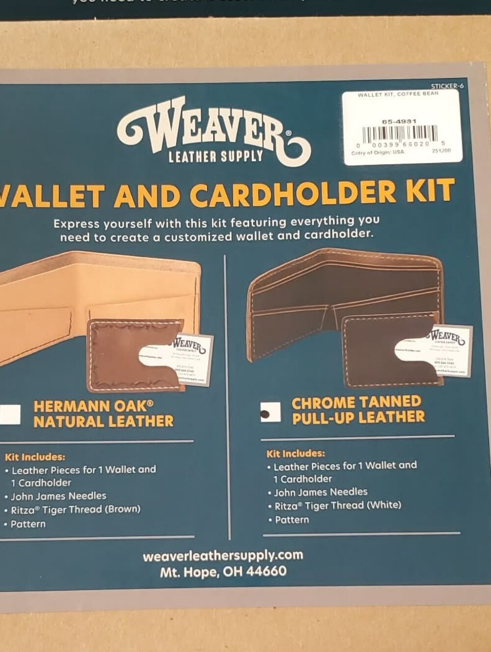 Weaver Leather Supply Wallet and Cardholder Kit - Brown Leather